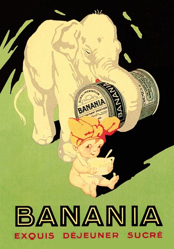 Vintage Elephant, Banania Exquis Dejeuner Sucre (Plakatkunst, Nostalgie, Werbung, Elefant, Kind, Baby, Zuckerwerbung, Treppenhaus, Küche, Esszimmer, Wunschgröße, bunt)