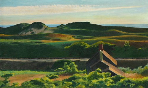 Edward Hopper, Hills, South Truro, 1930 (American Scene, Malerei, Realismus, Gebäude und Architektur, Haus, Landschaft, Hügel, Straße, Leere, Einsamkeit, Menschenleere, Wohnzimmer, Wunschgröße, bunt)