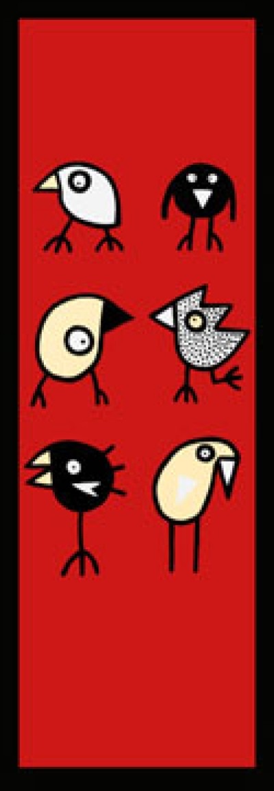 BIRDMAN Hans Langner, Happy together (Modern, Malerei, Graphik, lustiger Vogel, Vogel, Vögel, Birdman, Gespräch, lusitg, witzig, Comic, schwarz, rot)
