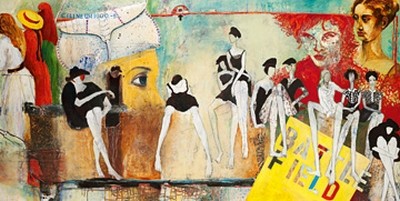 Birgit Lorenz, A Womens battlefield (Wunschgröße, Malerei, Modern, People & Eros, Figurativ, Frauen, Mode, Schlachtfeld,Wand, Graffities, Jugendzimmer, Frisörsalon, bunt)