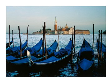 Bill Philip, San Giorgio Maggiore, Venice (Venedig, Gondeln, Lagune, Insel, Kirche, Abendstimmung, Italien, Fotokunst, Treppenhaus, Wohnzimmer, bunt)