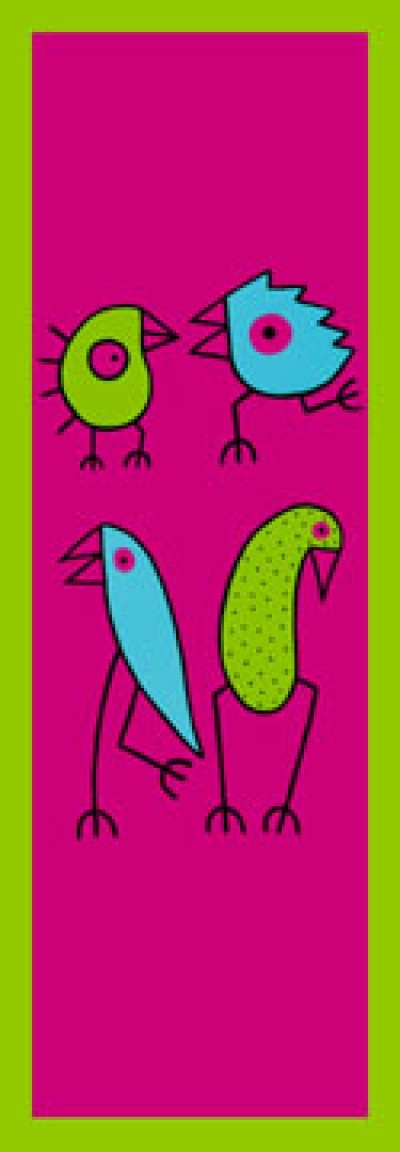 BIRDMAN Hans Langner, We are just fine (Modern, Malerei, Graphik, lustiger Vogel, Vogel, Vögel, Birdman, Gespräch, Vogelpaar, pink, grün, blau)