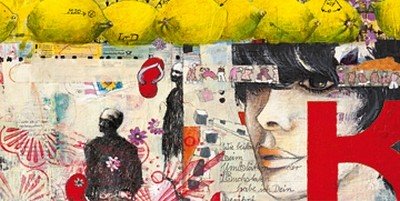 Birgit Lorenz, Citrus Lettern (Wunschgröße, Malerei, Modern, People & Eros, Figurativ, Collage, Frau, Gesicht, Portrait, Zitronen, Phantasie, Wand, Graffities, Jugendzimmer, Wohnzimmer, bunt)