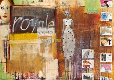 Birgit Lorenz, Royale Post for me (Wunschgröße, Malerei, Modern, People & Eros, Figurativ, Collage, Frau, Gesicht, Portrait, Briefe, Phantasie, Wand, Graffities, Farbfelder, Jugendzimmer, Wohnzimmer, bunt)