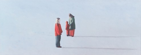 Bernhard  Kock, Im Winterlicht (Meeresbrise, Strand, Kälte,  Spaziergänger, Menschen, Sonnig, Horizont, Wohnzimmer, Wunschgröße, Malerei, bunt)