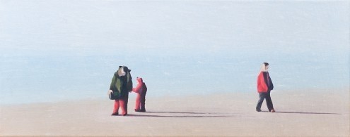 Bernhard  Kock, Am Meer (Meeresbrise, Strand, Kälte, Spaziergänger, Menschen, Sonnig, Horizont, Wohnzimmer, Wunschgröße, Malerei, bunt)