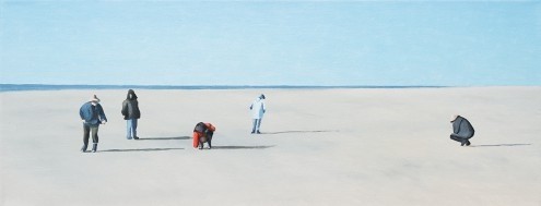 Bernhard  Kock, Bernsteinsucher (Meeresbrise, Strand, Kälte, Suchen, Berstein suchen, Menschen, Sonnig, Horizont, Wohnzimmer, Wunschgröße, Malerei, bunt)