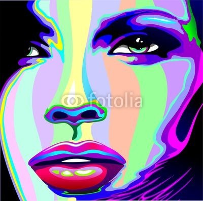 bluedarkat, Girl's Portrait Psychedelic Rainbow-Viso Ragazza Psychedelico (gesicht, mädchen, portrait, gesicht, schönheit, attraktiv, modellieren, regenbogen, farb, halluzinogen, lippen, sexy, sinnlich, auge, malen, pop art, kunst, list, design, lippenstift, mund, mysterium, gestalten, stylish, trendy, zeichnung, traum, kreati)