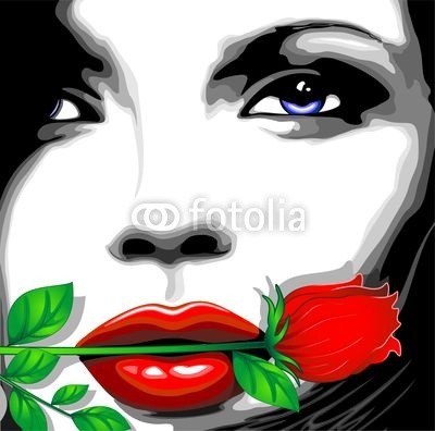 bluedarkat, Viso Donna e Rosa Clip Art-Woman Girl's Face and Rose-Vector (weiblich, gesicht, mädchen, gesicht, gesicht, portrait, rose, rote rosen, blume, flora, stiel, blütenblätter, symbol, symbol, sinnlich, romantisch, leaf, grün, jung, attraktiv, schönheit, modellieren, lippenstift, makeup, kunst, künstler, lis)