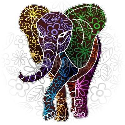 bluedarkat, Elephant Floral Batik Art Design (elefant, tier, entwerfen, afrika, blume, mustern, batik, stylish, stil, farb, savanne, wildlife, wild animals, symbol, intelligent, gedächtni)