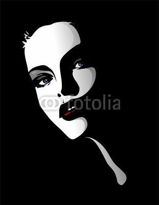 bluedarkat, Viso Ritratto Bella Ragazza-Beautiful Girl's Portrait-Vector (Wunschgröße, Fotokunst, Modern, Pop Art, Frau, Gesicht, Maske, Portrait, Schönheit, Wohnzimmer, Jugendzimmer, schwarz / weiß /)