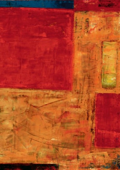Ralf Bohnenkamp, Contrasting Orange (Abstrakte Malerei, modern, geometrische Formen, Farbkomposition, Farbfelder, Büro, Treppenhaus, Wohnzimmer, orange / rot)