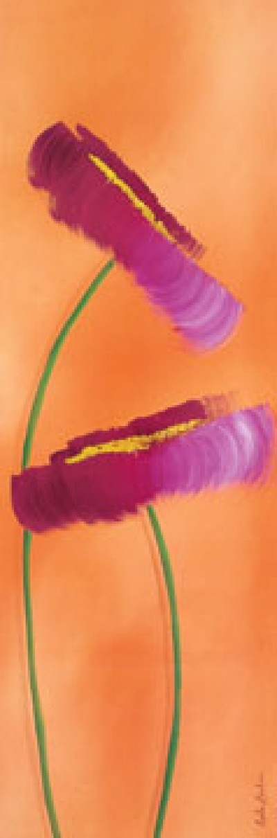 Roseta Bonbon, Mandarine I (Blumen, Blüten, modern, zeitgenössisch, Blütenpaar, Treppenhaus, Wohnzimmer, orange/pink)