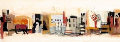 Celina Bonciani, Begegnungen III (Menschen, Gebäude, abstrahiert, figurativ, abstrakte Muster, Formen, modern, zeitgenössisch,  Wohnzimmer, Treppenhaus, bunt)