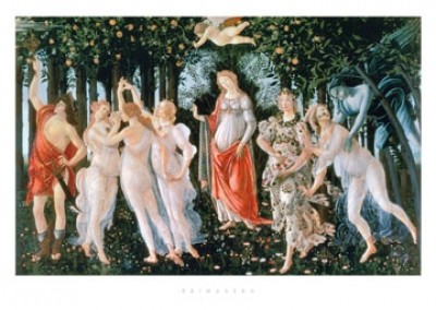 Sandro Botticelli, Primavera (Frühling, Venus, Amor, Göttin, Windgott Zephir, Nymphe, Flora, Merkur, Mythologie, Renaissance, Klassiker, Schlafzimmer, Wohnzimmer, bunt)