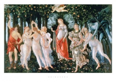 Sandro Botticelli, Primavera (Frühling, Venus, Amor, Göttin, Windgott Zephir, Nymphe, Flora, Merkur, Mythologie, Renaissance, Klassiker, Schlafzimmer, Wohnzimmer, bunt)