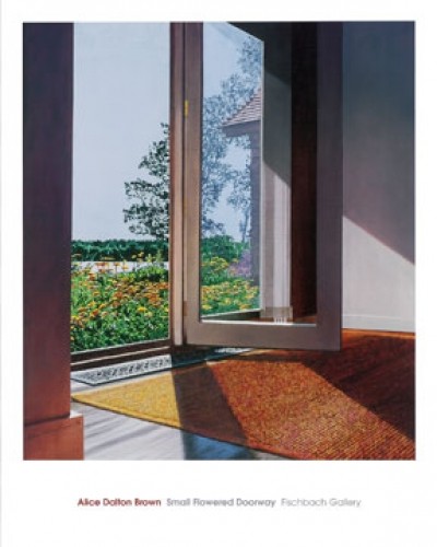 Alice Dalton Brown, Small Flowered Doorway (Malerei, Fotorealismus, Garten, Blumen, Fenster, Blick nach draußen, Urlaub, Licht, Sommer, Schatten, Schlafzimmer, Wohnzimmer, Badezimmer, bunt)