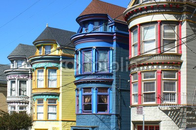 Brad Pict, San francisco - Central street (san francisco, rue, haus, victorian, typisch, blues, rot, gelb, california, usa, haus, architektur, hauptstädtisch, landschaft, fremdenverkehr, reisen, stadt, auslucht, coloured, coloured, coloured, usa, uns, amerik)