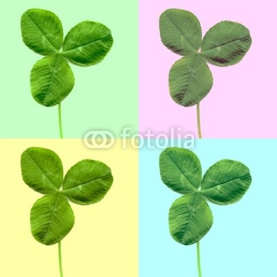 c, Shamrock clover leaf (Wunschgröße, Fotokunst, Modern, Pop-Art, Reproduktion, Blatt, Kleeblatt, Wohnzimmer,  Jugendzimmer, Wintergarten, grün / weiß)
