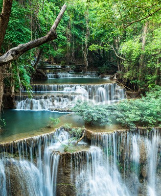 calcassa, Deep forest waterfall at Huay Mae Khamin, Kanchanaburi (Thailand, Erawan, Nationalpark, Wasserfall, Kaskaden,  erfrischend, Urwald, Natur, Landschaft, Urlaub, Wellness, Badezimmer, Treppenhaus, Fotografie, Wunschgröße,  bunt)