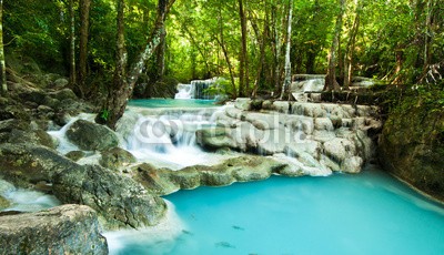 calcassa, Erawan Waterfall (Thailand, Erawan, Nationalpark, Wasserfall, Kaskaden, Urwald, erfrischend, Urwald, Natur, Landschaft, Urlaub, Wellness, Badezimmer, Treppenhaus, Fotografie, Wunschgröße,  bunt)