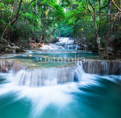 calcassa, Layer of waterfall at Huay Mae Khamin (Thailand, Erawan, Nationalpark, Wasserfall, Kaskaden,  erfrischend, Urwald, Natur, Landschaft, Urlaub, Wellness, Badezimmer, Treppenhaus, Fotografie, Wunschgröße,  bunt)