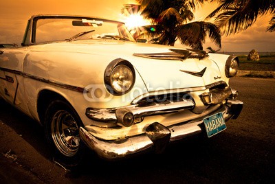 Camp's, Vieille voiture américaine, Cuba (Wunschgröße, Fotografie, Photografie, technik, Automobil, Auto,Oldtimer, Straßenkreuzer, Cuba, amerikanisch, Palmen, Sonnenlicht, Sonnenuntergang, Nostalgie, Büro, Business, Wohnzimmer, bunt)