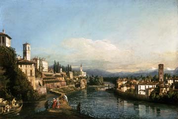 Giovanni Antonio Canaletto, Ansicht von Vapori (Wunschgröße, Malerei, Vapori, Vedute, Stadtansicht, Städte,  Fluss, Architektur, Italien, Klassiker, Wohnzimmer, bunt)