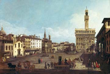 Giovanni Antonio Canaletto, Die Piazza della Signorina in (Wunschgröße, Malerei,Florenz, Toskana, Vedute, Stadtansicht, Städte,  Palazzo Vecchio, Italien, Klassiker, Wohnzimmer, bunt)