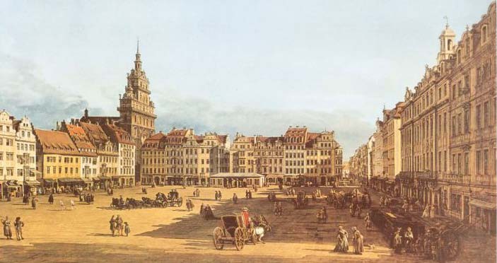 Giovanni Antonio Canaletto, Dresden, Altmarkt (Malerei, Dresden, Vedute, Stadtansicht, Städte, Deutschland, Marktplatz, Klassiker, Wohnzimmer, bunt)