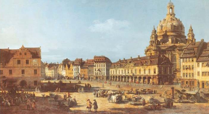 Giovanni Antonio Canaletto, Dresden, Neumarkt (Malerei, Dresden, Vedute, Stadtansicht, Städte, Deutschland, Marktplatz, Häuser, Architektur, Klassiker, Wohnzimmer, bunt)