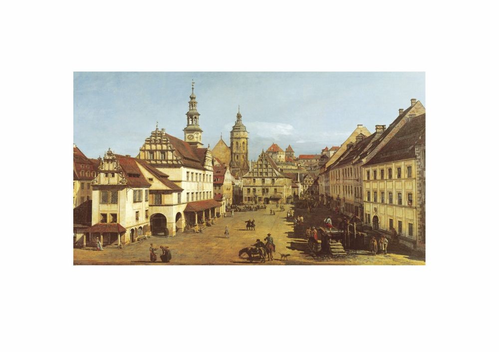 Giovanni Antonio Canaletto, Marketplace In Pirna (Malerei, Pirna, Sachsen, Vedute, Stadtansicht, Städte, Deutschland, Marktplatz, Architektur, Platz, Klassiker, Wohnzimmer, bunt)