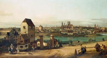 Giovanni Antonio Canaletto, München, von Haidhausen aus (Wunschgröße, Malerei, München, Vedute, Stadtansicht, Städte, Isar, Fluss, Bayern, Deutschland, Klassiker, Wohnzimmer, bunt)