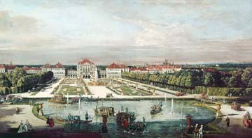 Giovanni Antonio Canaletto, Schloß Nymphenburg, München (Wunschgröße, Malerei, München, Vedute, Stadtansicht, Städte, Schloss, Schlossgarten, Bayern, Deutschland, Klassiker, Wohnzimmer, bunt)