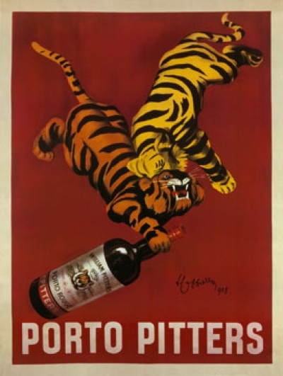 Leonetto Cappiello, Porto Pitters (Werbung, Portwein, Tiger, Flasche, Alkohol, Bistro, Küche, Bar, Treppenhaus, Wohnzimmer, Plakatkunst, Farblithographie, Grafik, Nostalgie, bunt)