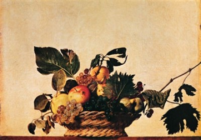 Michelangelo Caravaggio, Cesto di frutta (Stillleben, Obstkorb, Früchte, 
Weintrauben, Esszimmer, Küche, Bistro, Malerei, Klassiker, Barock, bunt)