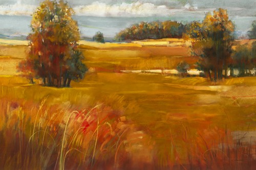 Carol Rowan, October Light (Feld, Landschaft, Blüten,  Herbst, Oktoberlicht, Wohnzimmer, Esszimmer, Treppenhaus, Wunschgröße, Malerei, bunt)