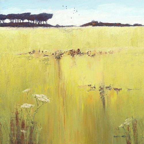 Caroline Atkinson, Cornish Meadow (Landschaft, Wiese, Gräser, Horizont, Wunschgröße, Treppenhaus, Wohnzimmer, Malerei, bunt)