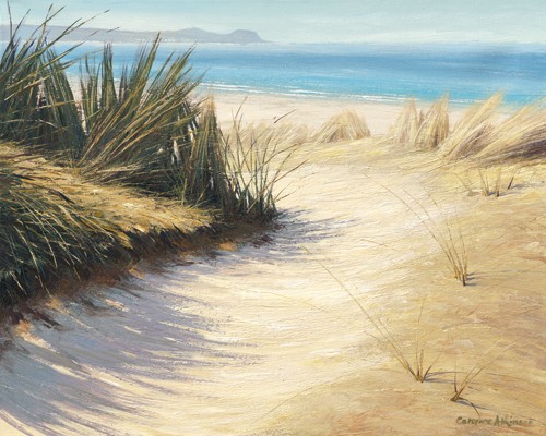 Caroline Atkinson, Pathway to the Beach (Meer, Meeresbrise, Strand, Dünen, Dünengras, Wunschgröße, Treppenhaus, Wohnzimmer, Malerei, bunt)