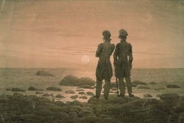 Caspar David Friedrich, Zwei Mnner am Strand (Meer, Natur, Strand, Spaziergänger, Männer, Sonnenuntergang, Meeresbrise,  Klassiker, Wohnzimmer, Treppenhaus, Malerei, Romantik, Wunschgröße, bunt)