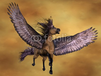 Catmando, Gruella Pegasus (Wunschgröße, Fotokunst, brauner Pegasus, Fabelwesen, geflügeltes Pferd, Flügel, Schwingen, fliegender Pegasus, Mythologie, Sagenwelt, Zauber, Magie, Fantasie, Mythos, Märchen, Jugendzimmer, Schlafzimmer, Wohnzimmer, bunt)