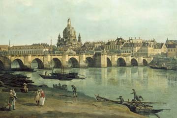 Giovanni Antonio Canaletto, Dresden vom rechten Elbufer (Wunschgröße, Malerei, Dresden, Vedute, Stadtansicht, Städte, Fluss, Elbe, Brücke, Architektur, Deutschland, Klassiker, Wohnzimmer, bunt)