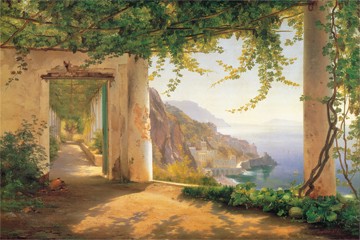 Carl Frederik Aagaard, View to the Amalfi Coast (Landschaften, Italien, Amalfiküste, Berge, Klassiker, Idylle, Aussicht,  Wohnzimmer, Treppenhaus, Wunschgröße, bunt)