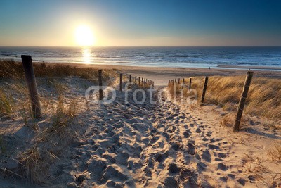 catolla, sunshine over path to beach in North sea (ozean, meer, nordsee, wasser, welle, küste, strand, seeküste, sand, pfad, straßen, way, reiseziel, zaun, himmel, klar, blau, gold, sonne, sunlight, sonnenschein, sonnenuntergänge, sonnenuntergänge, sonnenuntergänge, abend, anblick, landschaftlic)