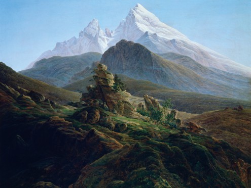 Caspar David Friedrich, Der Watzmann (Romantik,  Landschaft, Natur, Berg, Ausblick, Klassiker, Wohnzimmer, Treppenhaus, Arztpraxis, Wunschgröße, bunt)