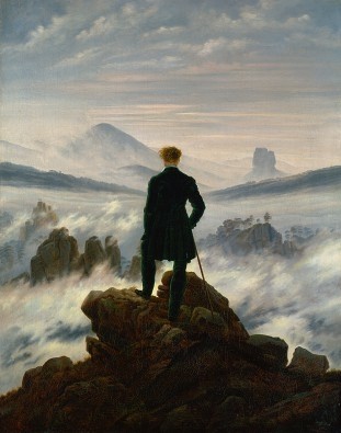 Caspar David Friedrich, Der Wanderer über dem Nebelmeer (Romantik,  Landschaft, Natur, Berg, Ausblick, Klassiker, Wohnzimmer, Treppenhaus, Arztpraxis, Wunschgröße, bunt)