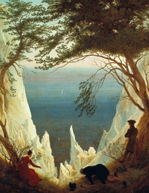 Caspar David Friedrich, Der Kreidefelsen auf Rügen (Kreidefelsen, Rügen, Insel, Ostsee, Landschaft, Natur, Felsen, Steine, Ausblick, Spaziergänger, Klassiker, Wohnzimmer, Treppenhaus, Arztpraxis, Malerei, Romantik, bunt)