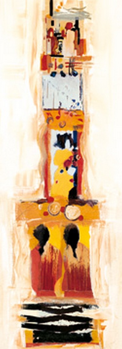 Celina Bonciani, Begegnungen II (Menschen, abstrahiert, figurativ, abstrakte Muster, Formen, modern, zeitgenössisch, Wunschgröße, Wohnzimmer, Treppenhaus, bunt)
