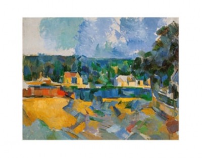 Paul Cézanne, Uferlandschaft (Impressionismus, Landschaft, See, Ufer, Dorf, Frankreich, Treppenhaus, Arztpraxis, Klassiker, Wohnzimmer, bunt)