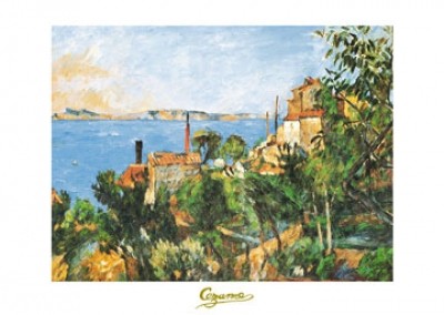 Paul Cézanne, La Mer a l'Estaque (Impressionismus, Landschaft, See, Meer, Küste, Frankreich, Treppenhaus, Arztpraxis, Klassiker,  Wohnzimmer, bunt)